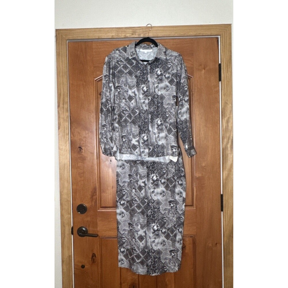 Vtg Preston & York Skirt Suit Set All Over Romantic‎ Poetry Letters Floral Sz 10